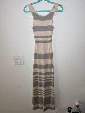 Vici Sleeveless Striped Ribbed Maxi Dress in Beige & Gray